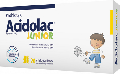 Acidolac Junior suplement diety o smaku białej czekolady 20 tabletek (5903060620261)