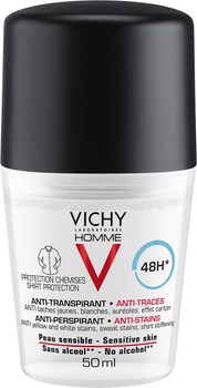 Dezodorant w kulce Vichy 48 godzin przeciw białym i żółtym plamom na ubraniach dla mężczyzn 50 ml (3337875585750)