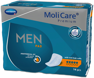 Прокладки урологічні Hartmann MoliCare Premium Men Pad для чоловіків V-подібної форми з манжетами 5 крапель 14 шт (4052199291987)