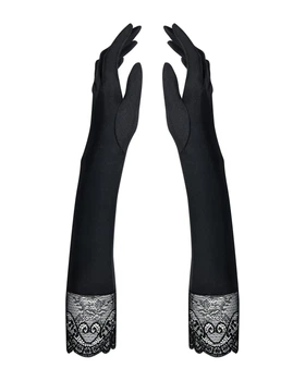 Высокие перчатки с камнями и кружевом Obsessive Miamor gloves, черные One size