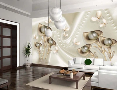 3D Фото Обои PHOTODECOR "Каллы с жемчугом и бабочками"
