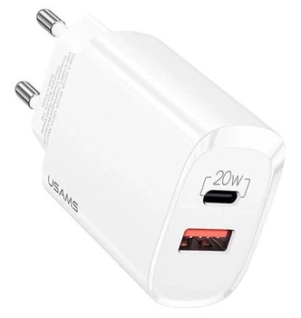 Адаптер сетевой USAMS T35 Fast Charger US-CC121 |1USB/1Type-C, 20W, PD3.0/QC| белый