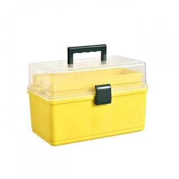 Аптечка-органайзер для лекарств, контейнер пластиковый для медикаментов, три этажа, желтый (33х18х17см)
