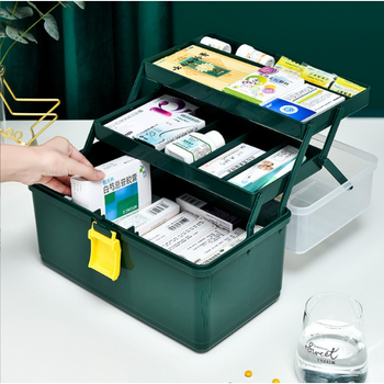 Аптечка-органайзер для ліків, пластиковий контейнер для медикаментів, три поверхи, зелений (40х23х28см)