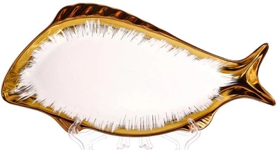 Набор 3 фарфоровых блюда Gold Luxury (для рыбы) 30x15см, фарфор с золотом