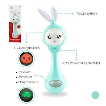 Інтерактивне музичне брязкальце Baby Molar Rattle sobebear YL 5505 прорізувач для зубів Зайчик бірюзовий