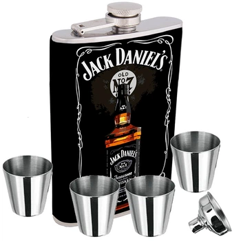 Фляга Jack Daniels + 4 стаканчика + лейка в подарочной упаковке US-747