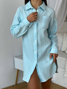 Женская рубашка Pearl из муслина COSY L аквамарин MD02