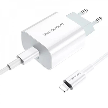 Комплект СЗУ + кабель Lightning Borofone BA38A Plus Speedy PD20W для заряджання White (754596)