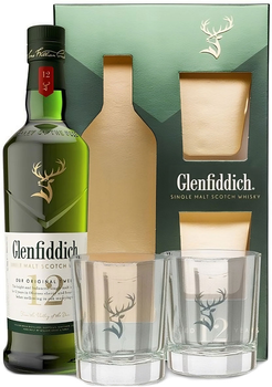 Віскі Glenfiddich 12 років витримки 0.7 л 40% + 2 склянки (5010327410111)