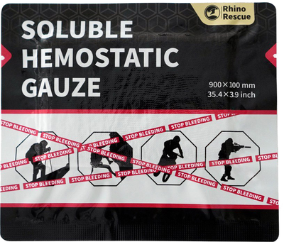 Розчинний гемостатичний бинт Rhino Rescue Soluble Hemostatic Gauze 90 х 10 см (7775557775555)