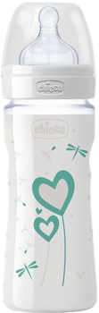 Пляшка для годування скляна Chicco Well-Being c силіконовою соскою 0 + 240 мл (20721.30)