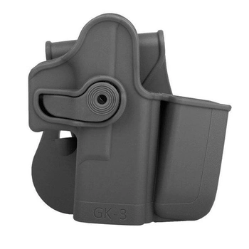 Жесткая полимерная поясная поворотная кобура IMI Defense Roto Paddle с подсумком для магазина Glock 17/19/22/23/31/32/36 под правую руку.
