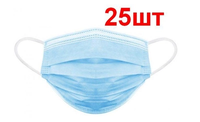 Маска медицинская хирургическая Швейный Альянс М голубая сертифицированная трехслойная 25 шт (SHA-М-М-Bu-25)