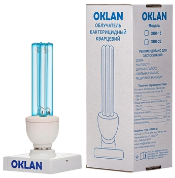 Кварцова-бактерицидна безозонова лампа Oklan OBK-15