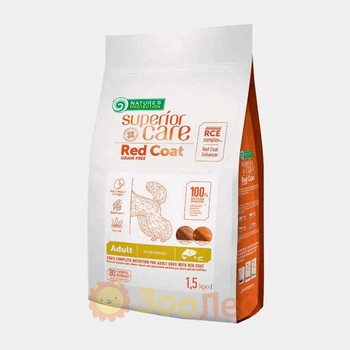 Сухой беззерновой корм Nature's Protection Red Coat Grain Free Adult Small Breeds Salmon для взрослых собак мелких пород с рыжим окрасом шерсти, с лососем, 1.5 кг