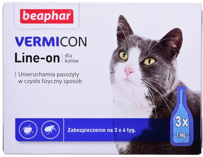 Krople przeciw pchłom i kleszczom dla kotów BEAPHAR Vermicon 3x1 ml (8711231119011)