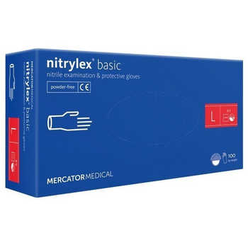 Рукавички нітрилові оглядові Mercator Medical Nitrylex BASIC blue нестерильні неприпудрені L 100 шт