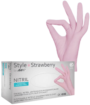 Рукавички нітрилові Ampri Style Strawberry неопудрені Размер M 100 шт Світло-рожеві (4044941008936)