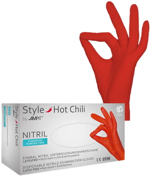 Перчатки нитриловые Ampri Style Hot Chili неопудренные Размер S 100 шт Красные (4044941026695)
