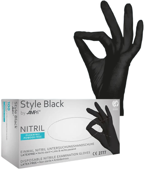Перчатки нитриловые Ampri Style Black неопудренные Размер M 100 шт Черные (4044941009131)