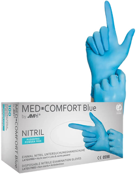 Рукавички нітрилові Med-Comfort Blue неопудрені Размер M 100 шт Блакитні (4044941004181)