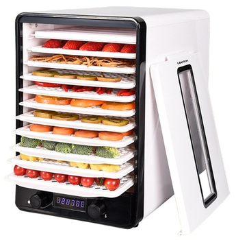 Сушилка 23 л для овощей и фруктов мяса рыбы электрическая LIBERTON LFD-5527P 550 Вт дегидратор 10 +1 лотков таймер LED-дисплей (2 лотка для пастилы)