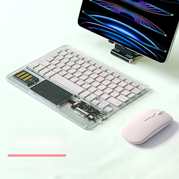 Беспроводной комплект, ультратонкая клавиатура с тачпадом и RGB подсветкой + мышь, + коврик в подарок (rose)