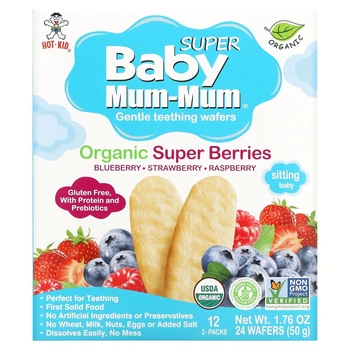 Hot Kid, Baby Mum-Mum, рисовые галеты, органические ягоды, 12 упаковок по 2 шт., 50 г