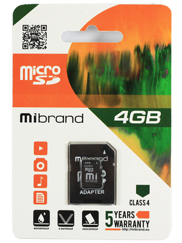 Карта пам'яті Mibrand microSDHC 4Gb class 4 (adapter SD) (MICDC4/4GB-A)