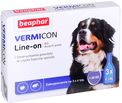 Krople przeciw pchłom i kleszczom dla psów BEAPHAR Vermicon >30kg 3x4.5 ml (8711231119042)