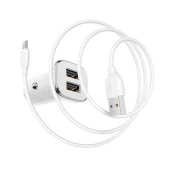 Автомобильное зарядное устройство 2 USB и кабелем Micro BZ12 Car Charger White, Borofone (6931474708663)