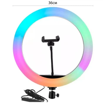 Лампа кольцевая LED 36 см MJ-36 14" RGB 39 pcs + 192 pcs lights для съёмки фото и видео со штативом 2.1м чёрный Без Бренда (756478)