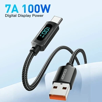 Кабель Essager USB – Type-C PD 100W (20V/5A) LED дисплей швидка зарядка для смартфонів планшетів Data Cable 1.0m Black (692807241016)
