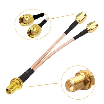MIMO сплиттер антенный RP SMA Female - 2 SMA Male 15 см кабель пигтейл адаптер переходник для модемов роутеров