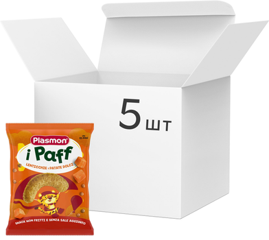 Упаковка снеків Plasmon Baby Puffs з сочевицею та солодкою картоплею 15 г х 5 шт (8001040200841)