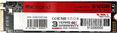SSD диск Mibrand Caiman 512GB M.2 2280 NVMe PCIe 3.0 x4 3D NAND TLC (MIM.2SSD/CA512GB)