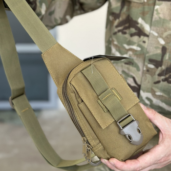 Сумка тактическая барсетка на плечо SILVER KNIGHT сумка под телефон и документы с карманом под карты Койот (9119-coyote)