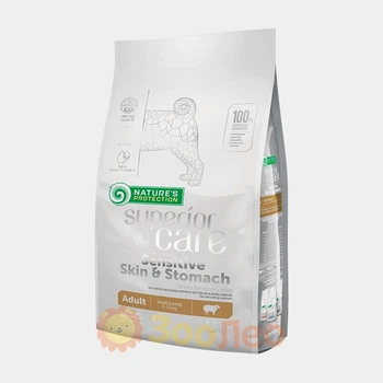 Сухий корм Nature's Protection Superior Care Sensitive Skin&Stomach Adult Small and Mini Breeds, для дорослих собак малих порід з чутливим травленням та проблемною шкірою, з ягням, 1.5 кг