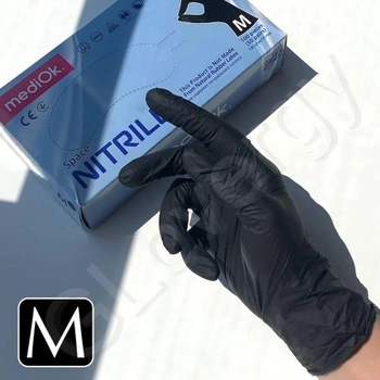 Перчатки нитриловые Mediok Space размер М черные 100 шт