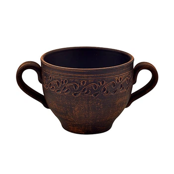 Бульйонниця з ручками глиняна 0,6л (різбл.) KR5110-2