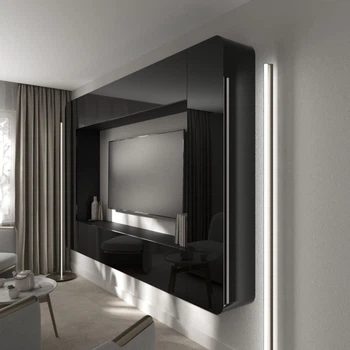 Чорная подвесная глянцевая гостиная Meblion "Портал-мини" 200х30х160h cm.