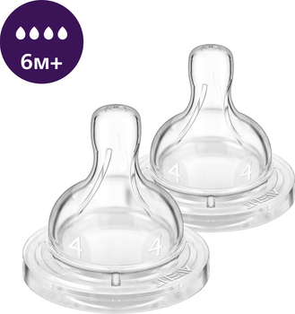 Соска силіконова Philips AVENT Анти-Колік, швидкий потік, від 6 міс. 2 шт (SCY764/02)