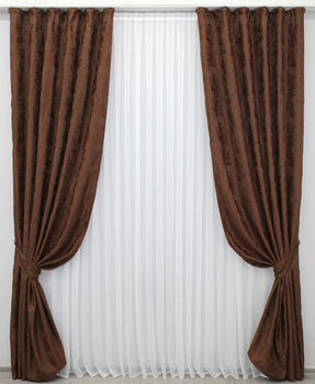 Комплект штор VR-Textil Sultan YL Туреччина жаккард №1204ш Коричнево-бордовий 150х270 см 2 шт (33-0033)