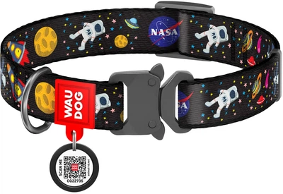 Нашийник для собак нейлоновий WAUDOG Nylon з QR паспортом малюнок "NASA" металева пряжка-фастекс Ш 25 мм Дов 33-49 см (5121Collar)