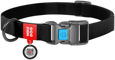 Нашийник для собак водостійкий WAUDOG Waterproof c QR паспортом пластикова пряжка-фастекс Ш 25 мм Дов 34-49 см Чорний (27721Collar)
