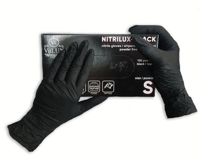 Медицинские витриловые чёрные перчатки ьVitLux XS 100шт