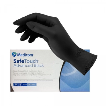 Перчатки нитриловые плотные mediOk BLACK 5 гр ,размер, M 100шт.