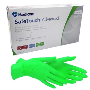 Нитриловые перчатки неопудренные MEDICOM (зеленые), S, 100 шт