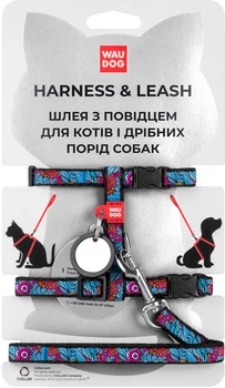 Шлея для котів Collar WAUCAT Nylon з QR-паспортом, малюнок "Літо" з повідцем, пластиковий фастекс, XS, Ш 10 мм, В 25-40 см, С 20-30 см (5482)